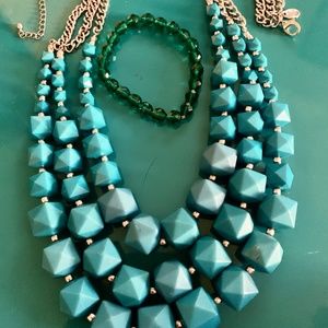 Charming Charlie Turquoise Beads + Green Crystal Bracelet